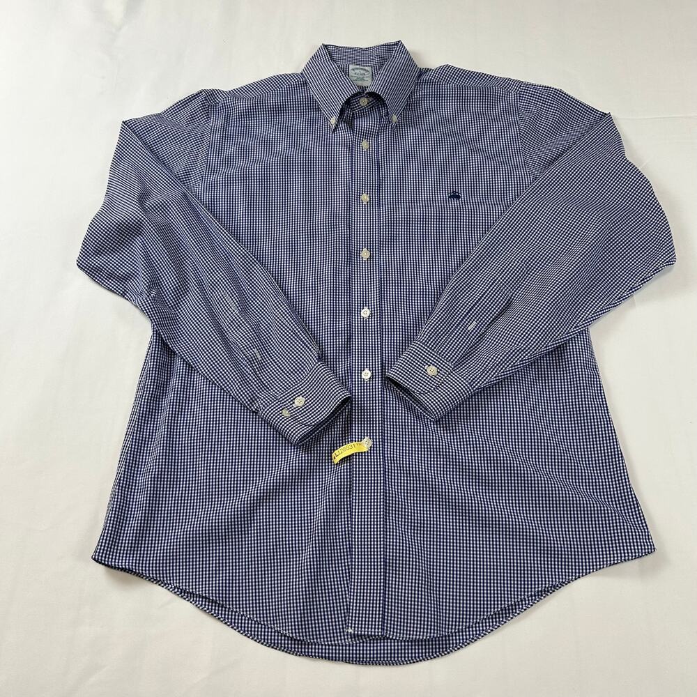 Brooks Brothers Men’s Blue White Check Shirt Size L Excellent Condition